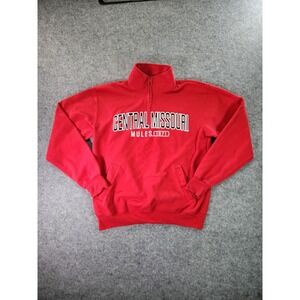 Champion 1/4 Zip Mens Large Red Long Sleeve Pockets‎ Central Missouri Mules